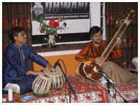 Accompanying sitar player Partha Bose at Dhwani Academy House Concert, Mission Viejo, CA